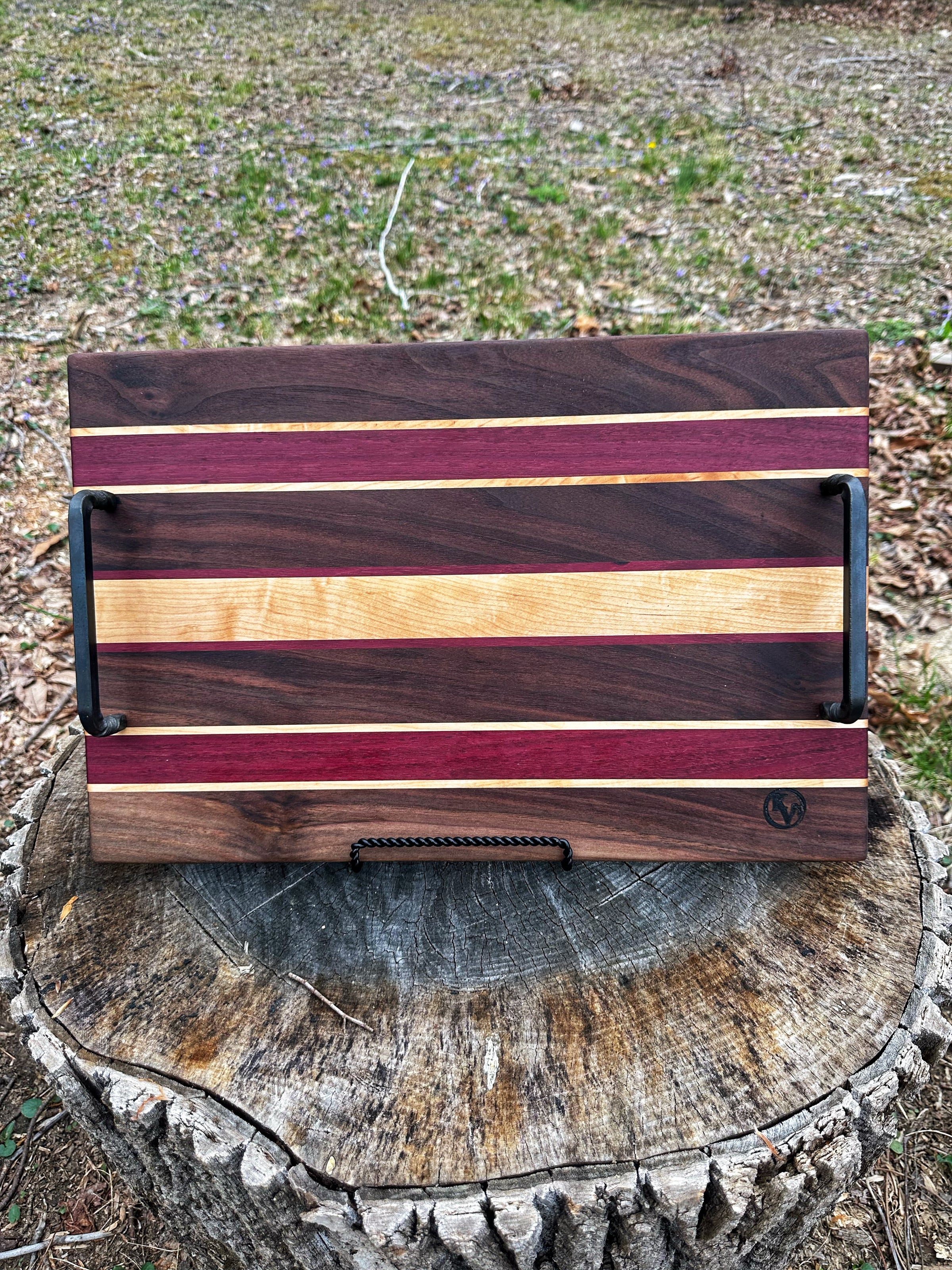 The Ironwood Crest – Black Walnut Serving Tray with Purple Heart