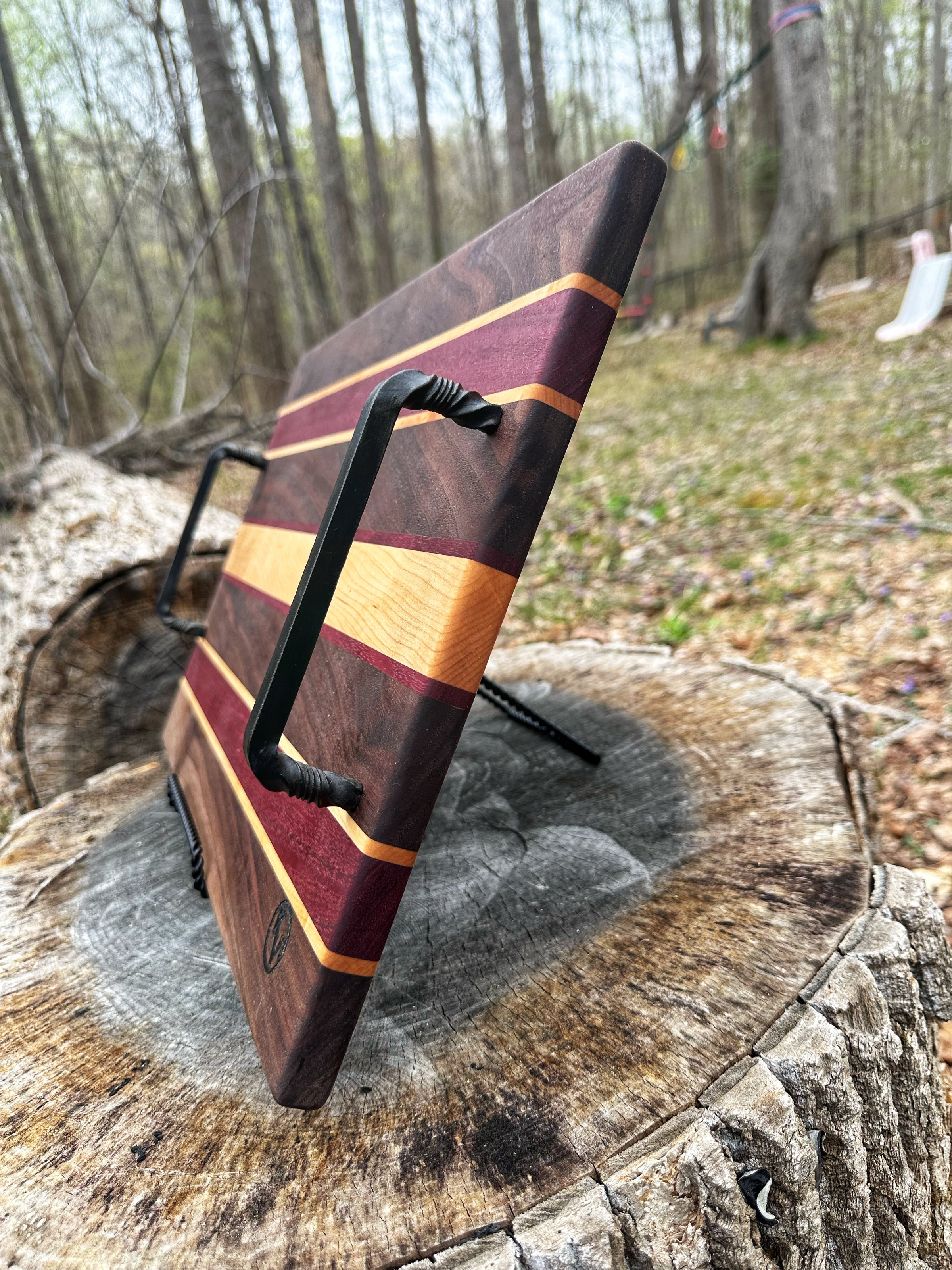 The Ironwood Crest – Black Walnut Serving Tray with Purple Heart